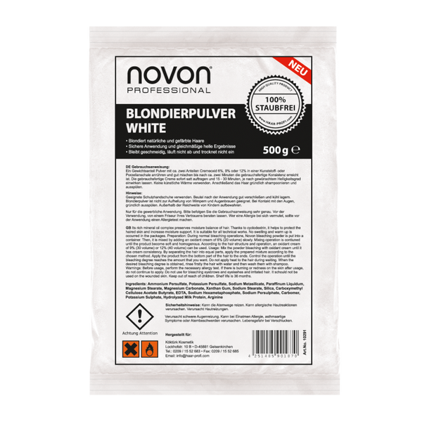 Novon poudre décolorante 500g - blanc - décolore les cheveux naturels et colorés