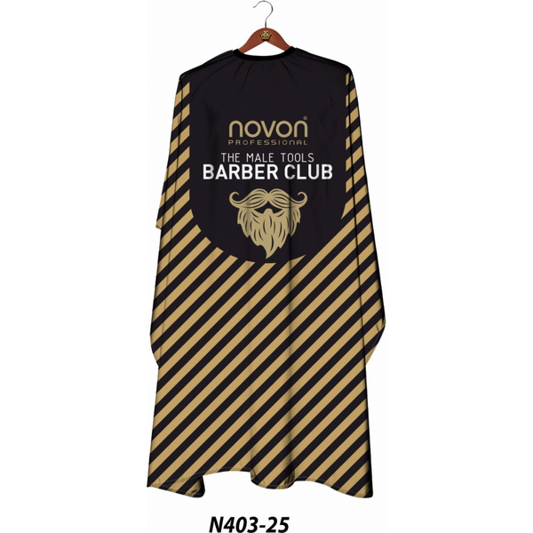 Novon Professional Hairdresser Cape/ Umhang - schwarz - gold gestreift mit Barber Club Logo