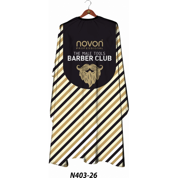 Novon Professional Hairdresser Cape/ Umhang - schwarz - gold - weiß gestreift mit Barber Club Logo